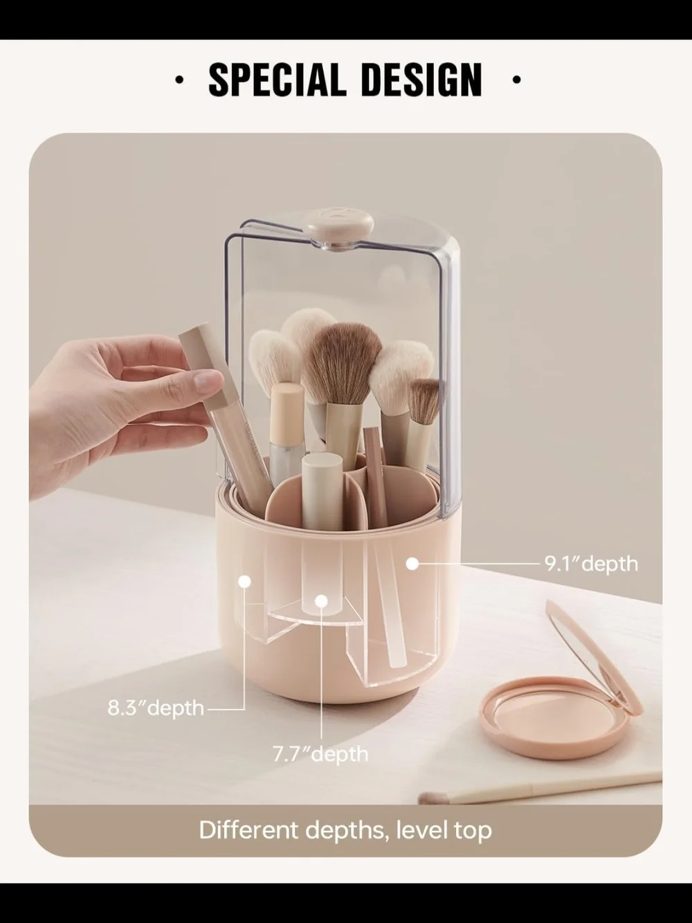 EACHY Makeup Brush Holder 360° Rotating with Dustproof Lid, Waterproof Material